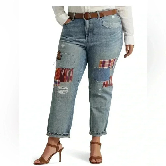 NWT $195 Lauren Ralph Lauren Women Plus Size Patchwork Relaxed Tapered Jeans 20W - Picture 3 of 10
